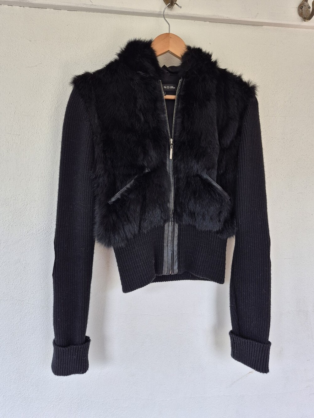 Y2k Classic Bomber Jacket Rabbit Fur And Leather Medium By Blanc Noir
